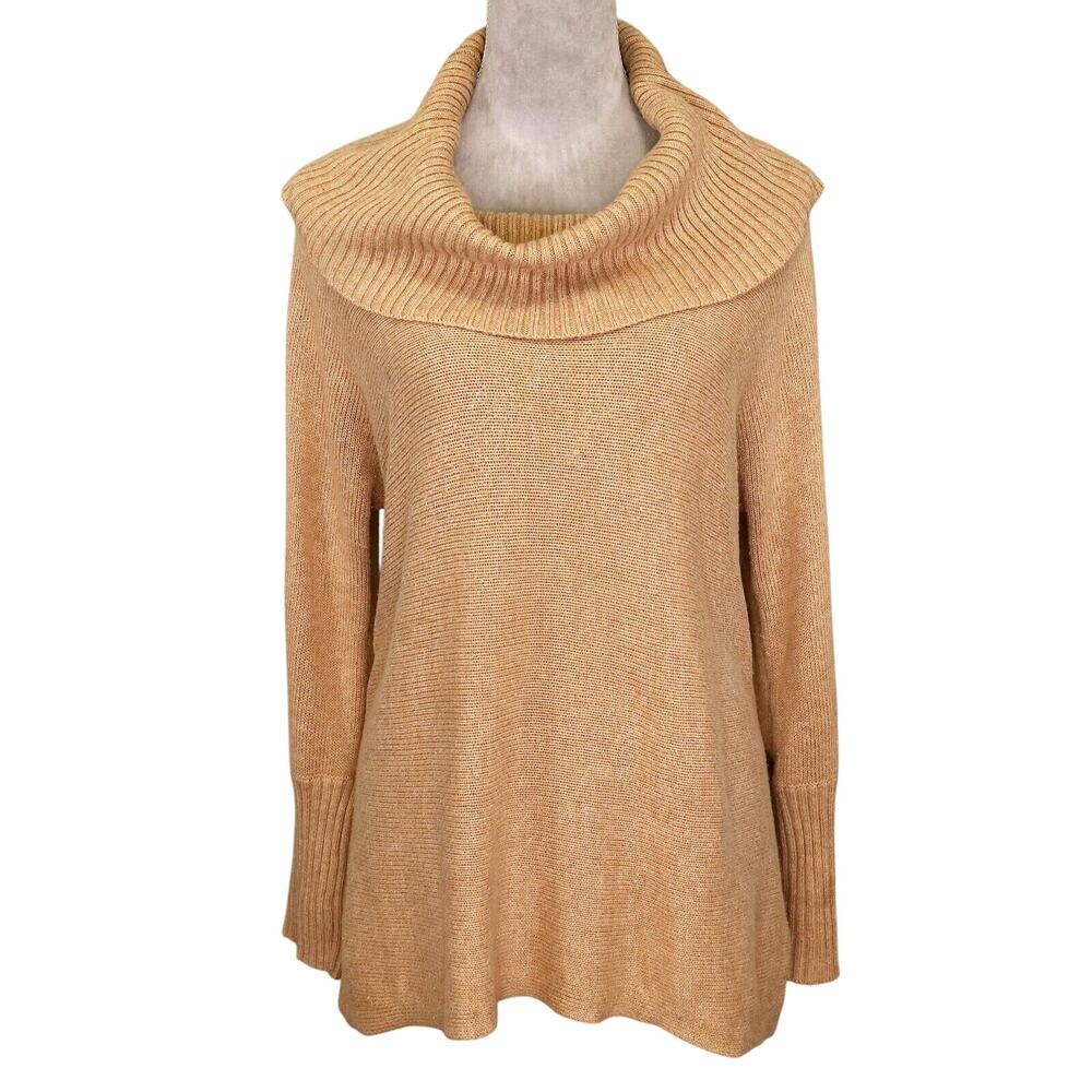 Chicos Sweater 0 Womens Small Camel Gold Cowl Neck Tunic Cotton Oversized